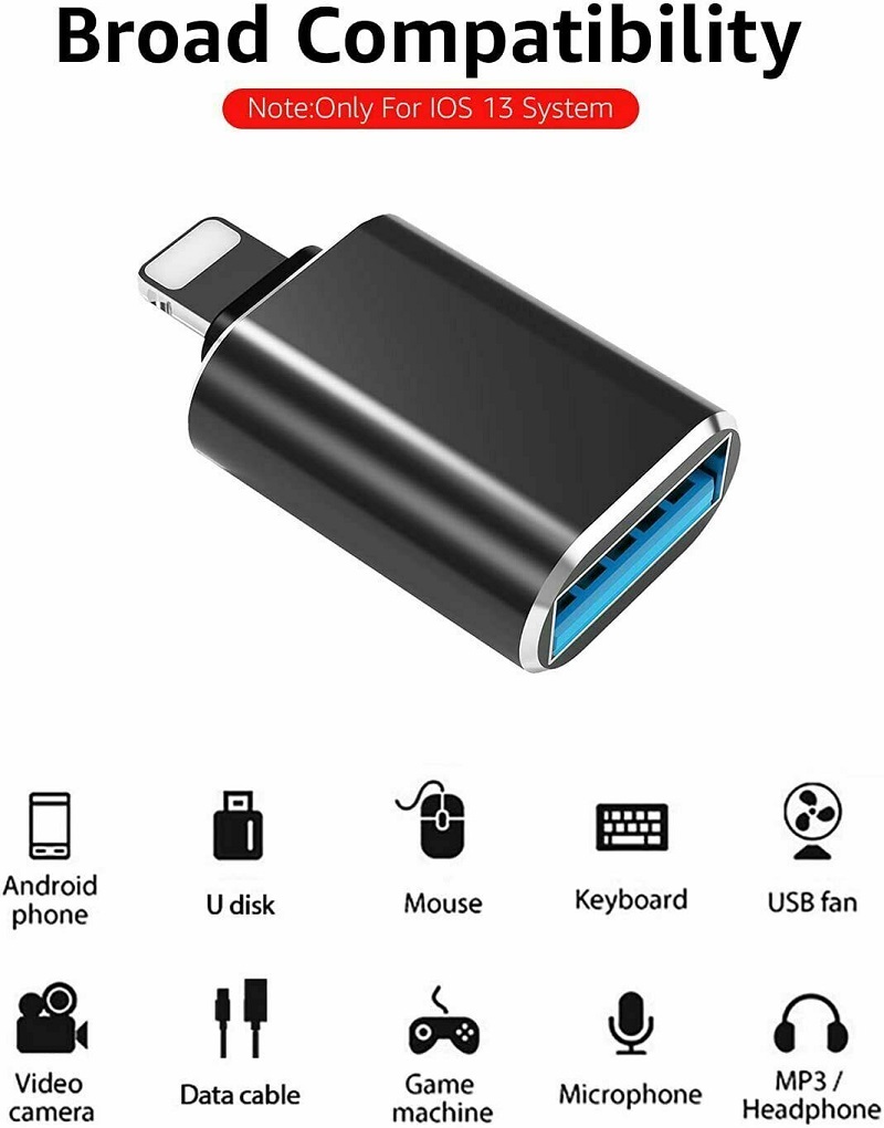 iPhone OTG Adapter Lightning Male to USB Female Dongle